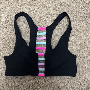 PINK Victoria's Secret Black Sports Bra with Multicolor Stripes